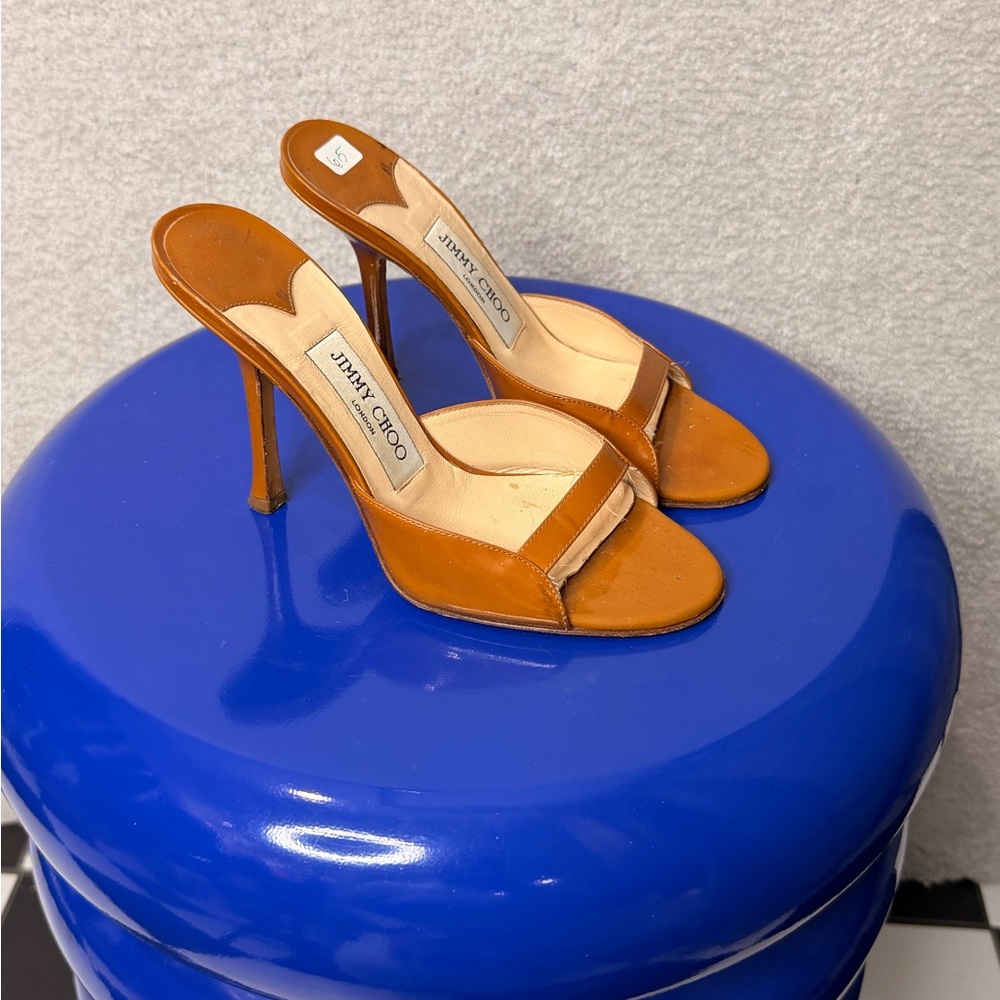 Jimmy Choo Mustard Patent Leather Mules - Picture 2 of 3